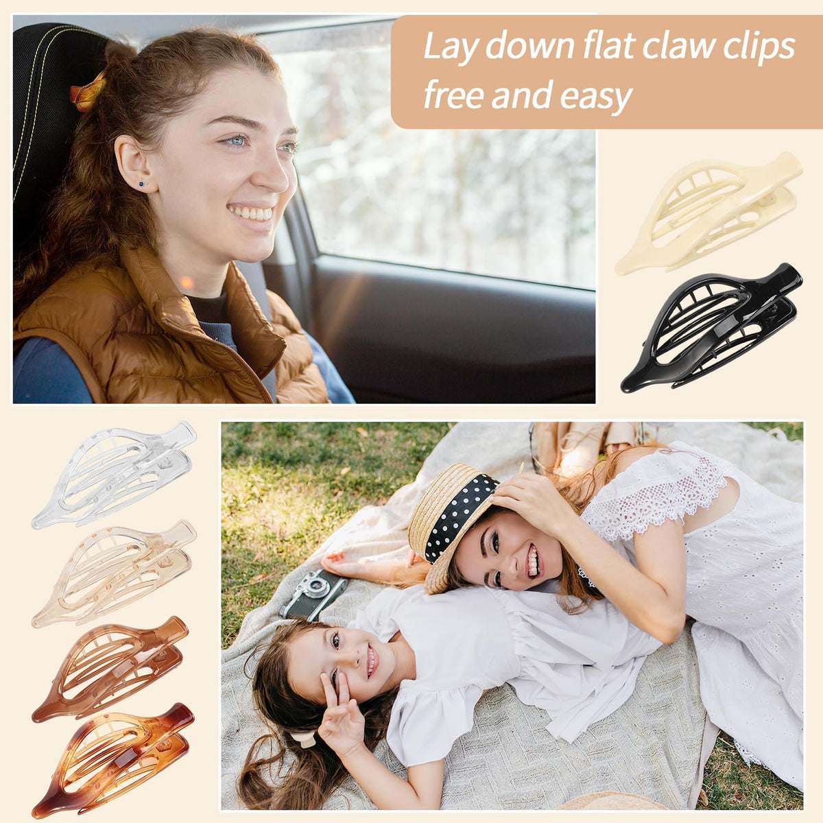 Glaudmeiss Flat Claw Clip in khaki with hair secured