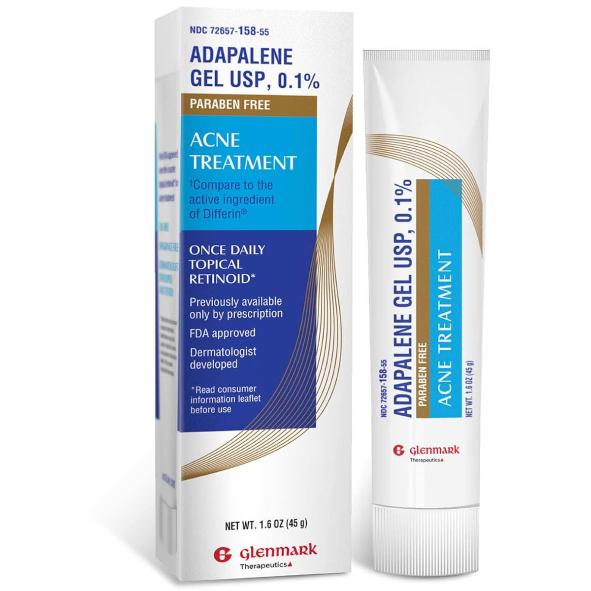 Glenmark Adapalene Gel 0.1% 45g tube front view