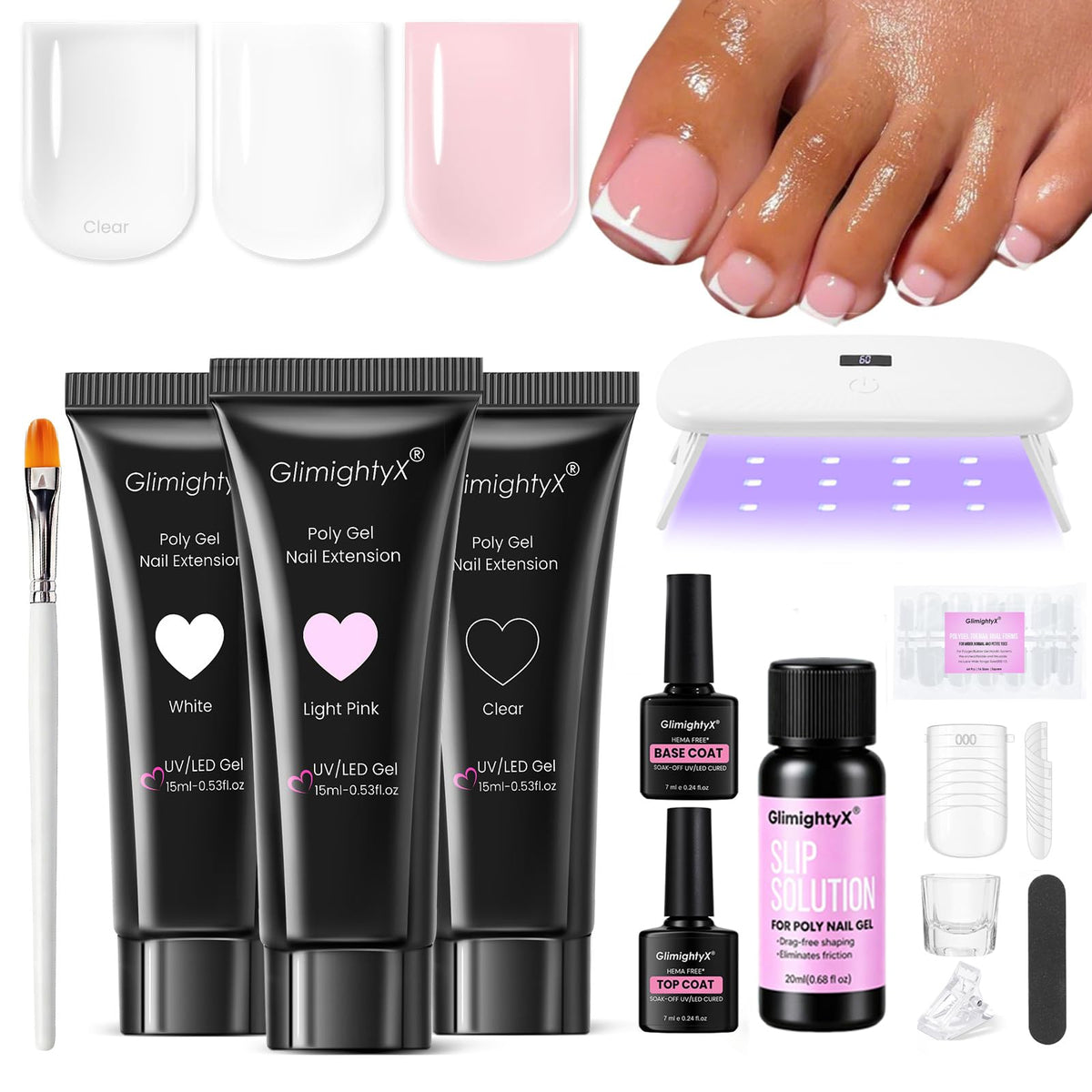 GlimightyX Polygel Toenail Starter Kit packaging front view