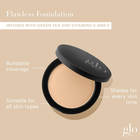 Glo Skin Beauty Pressed Base Powder Foundation Golden Dark open with powder visible