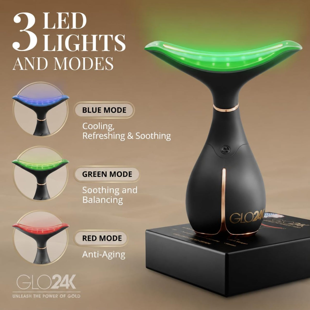 GLO24K LED Face Massager with protective cover