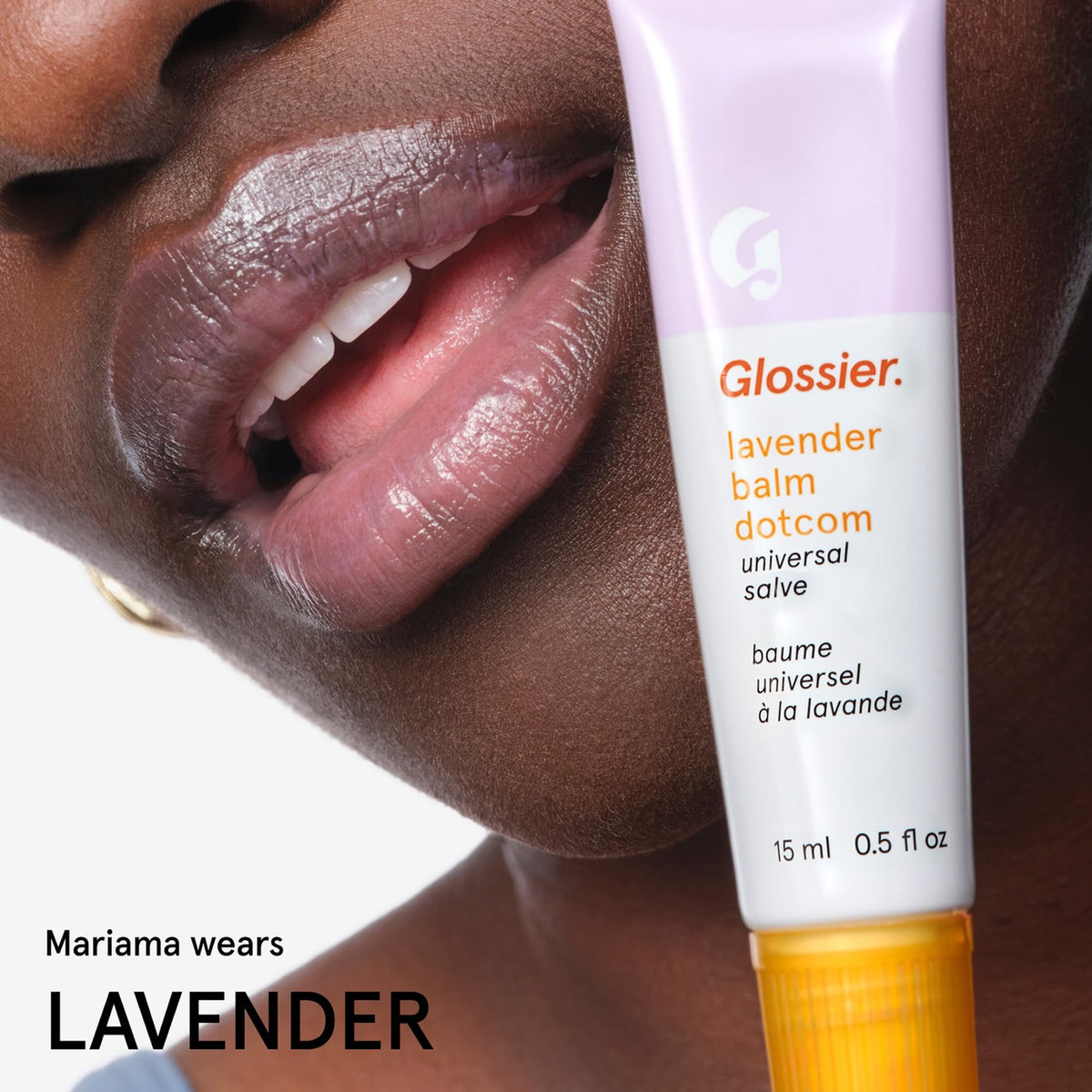 Glossier Balm Dotcom Lavender Lilac Tint in a lifestyle setting