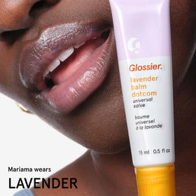 Glossier Balm Dotcom Lavender Lilac Tint in a lifestyle setting