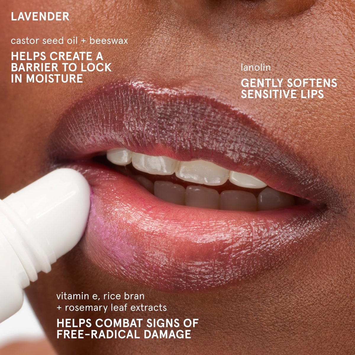 Glossier Balm Dotcom Lavender Lilac Tint on lips