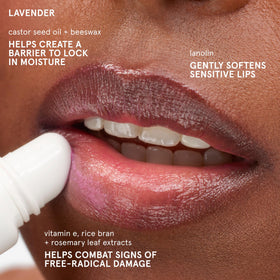 Glossier Balm Dotcom Lavender Lilac Tint on lips