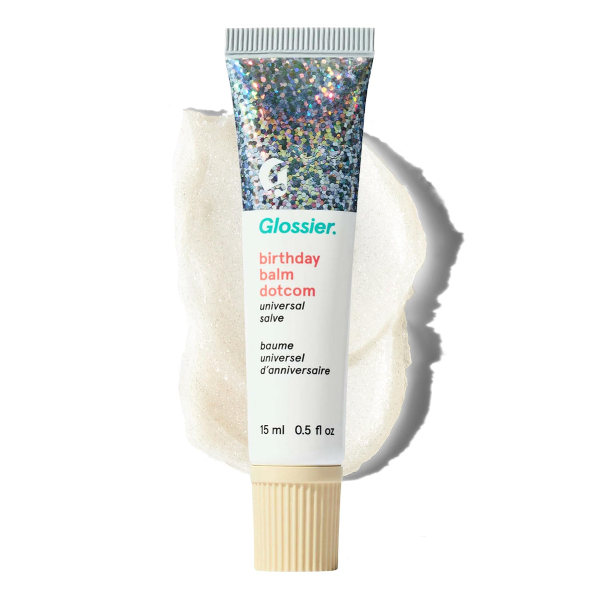 Glossier Balm Dotcom Lip Balm Birthday front view with soft shimmer