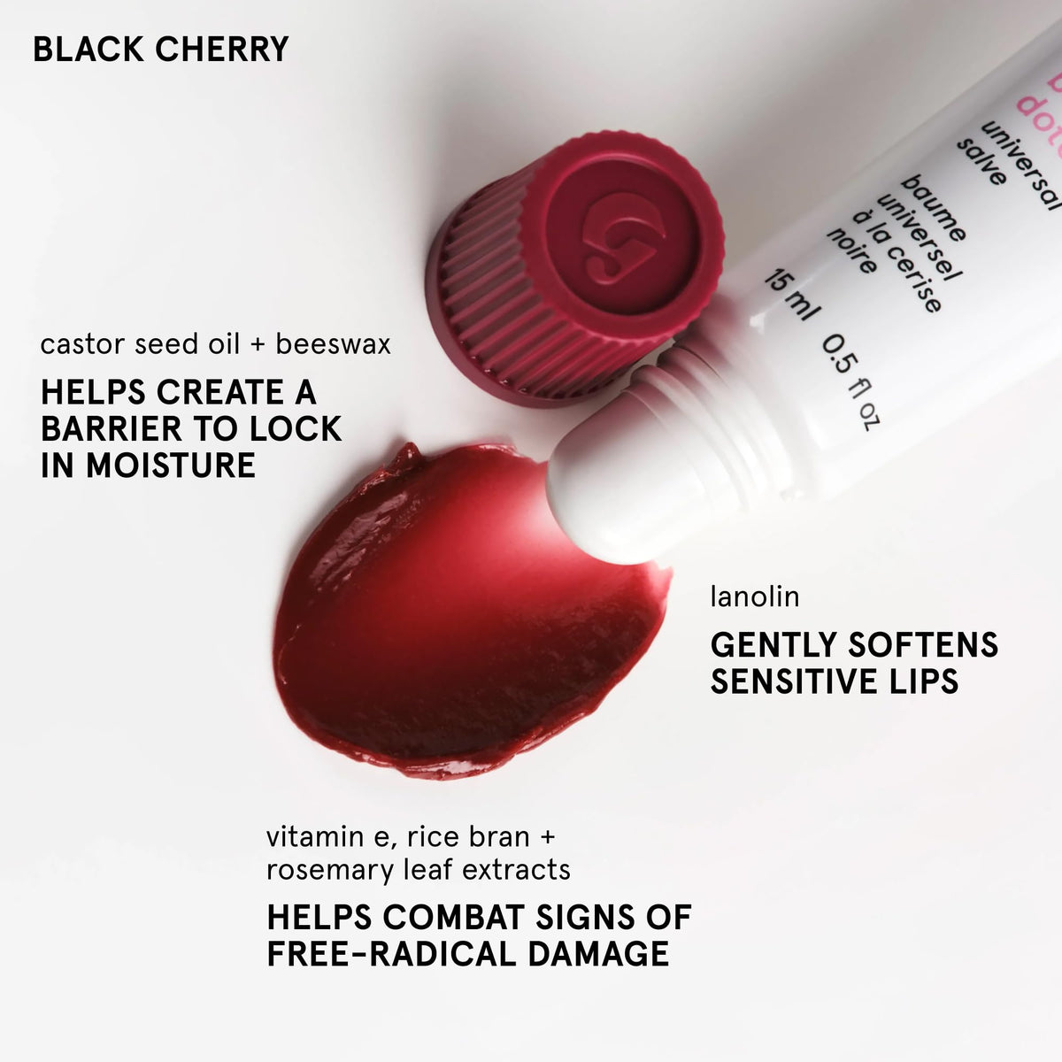 Glossier Balm Dotcom Lip Balm Black Cherry on lips