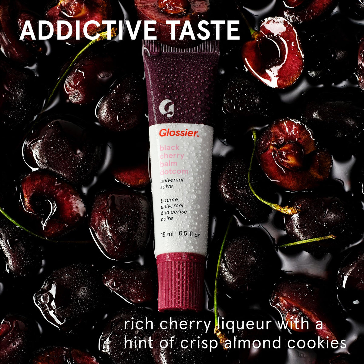 Glossier Balm Dotcom Lip Balm Black Cherry texture close-up