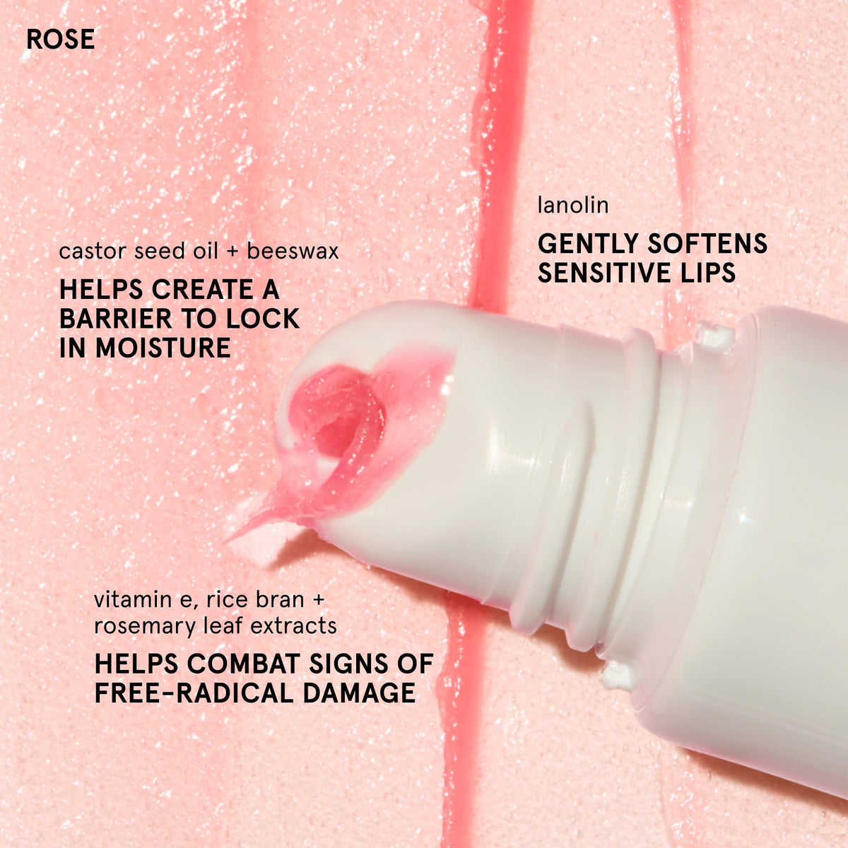 Glossier Balm Dotcom Lip Balm Rose Pink Tint on lips
