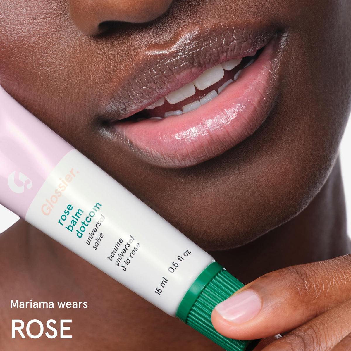 Glossier Balm Dotcom Lip Balm Rose Pink Tint texture close-up
