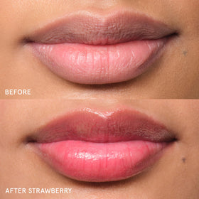 Glossier Balm Dotcom Lip Balm Strawberry Jammy Pink Tint application on cuticles