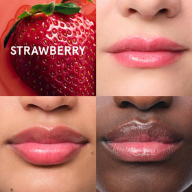 Glossier Balm Dotcom Lip Balm Strawberry Jammy Pink Tint in hand