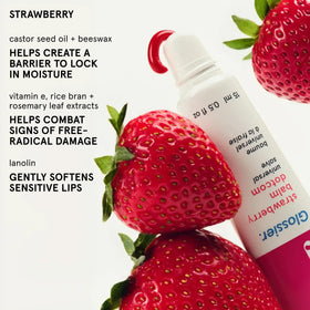 Glossier Balm Dotcom Lip Balm Strawberry Jammy Pink Tint on lips