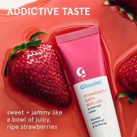 Glossier Balm Dotcom Lip Balm Strawberry Jammy Pink Tint texture close-up