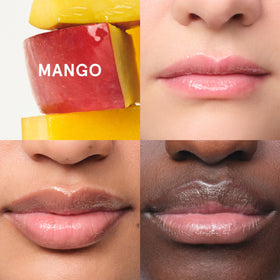Glossier Balm Dotcom Mango Peach Tinted Lip Balm in lifestyle setting