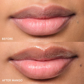 Glossier Balm Dotcom Mango Peach Tinted Lip Balm on skin