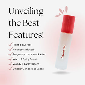 Glossier You Eau de Parfum Rollerball on a vanity with other beauty products