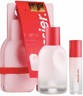 Glossier You Limited Edition Eau de Parfum Gift Set front view with full size and rollerball