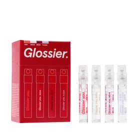 Glossier You Mini Wardrobe Fragrance Set front view with four 1.5ml bottles