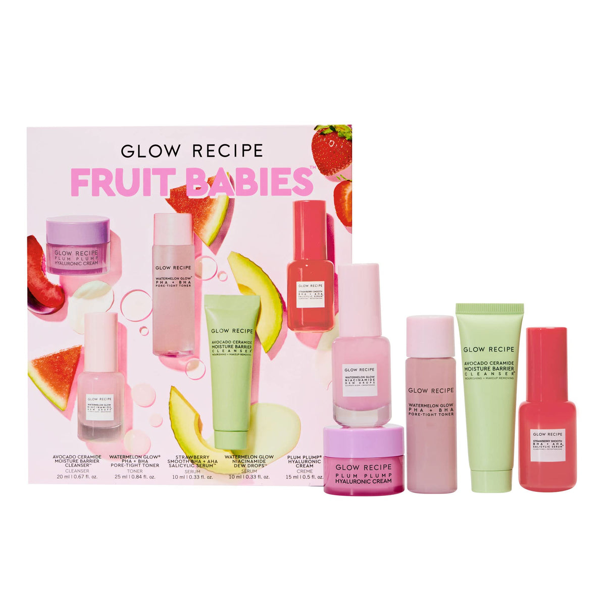 Glow Recipe Fruit Babies Bestsellers Kit front view with all products