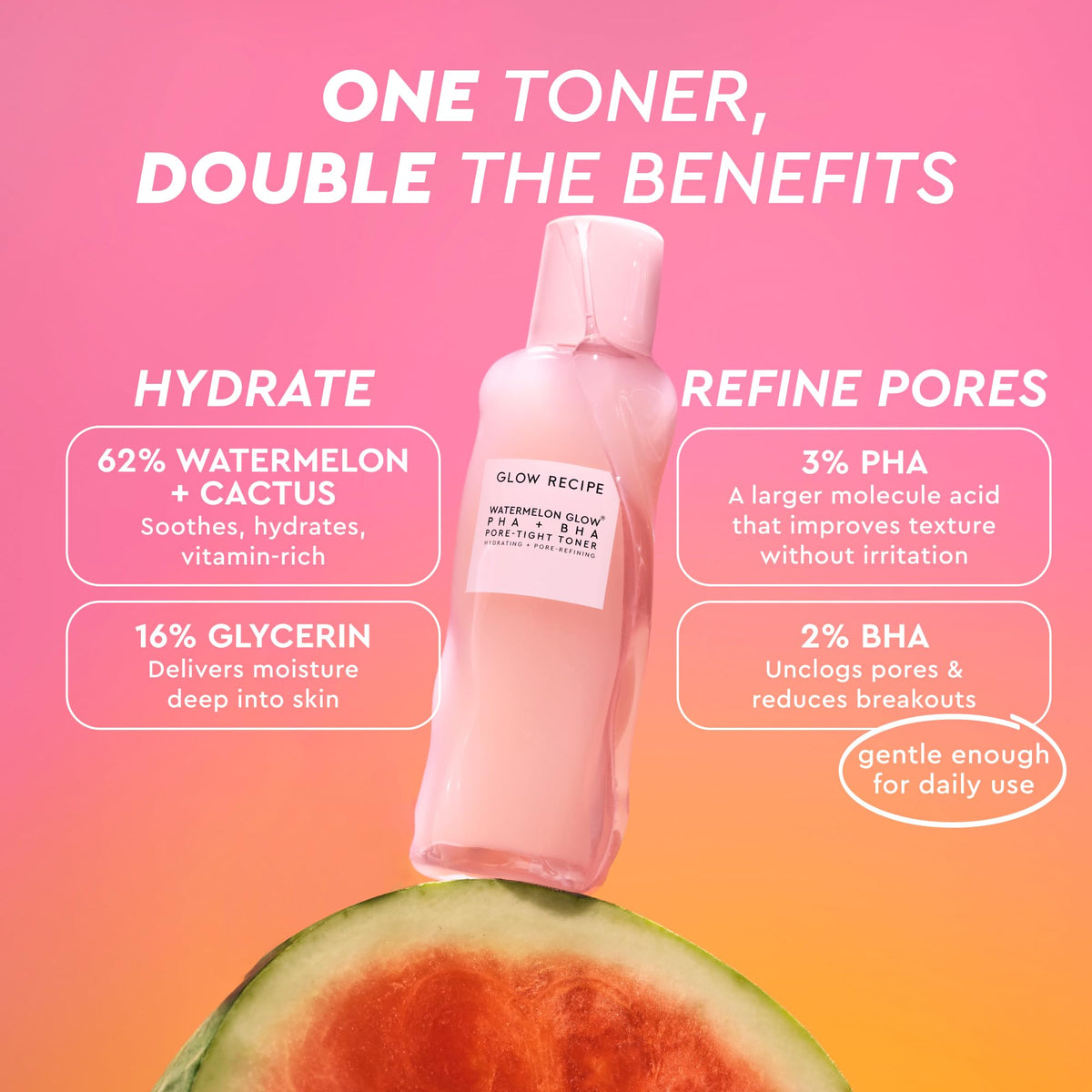 Glow Recipe PHA + BHA Toner with ingredients displayed