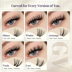GlowVane lash clusters applied on model's eyes