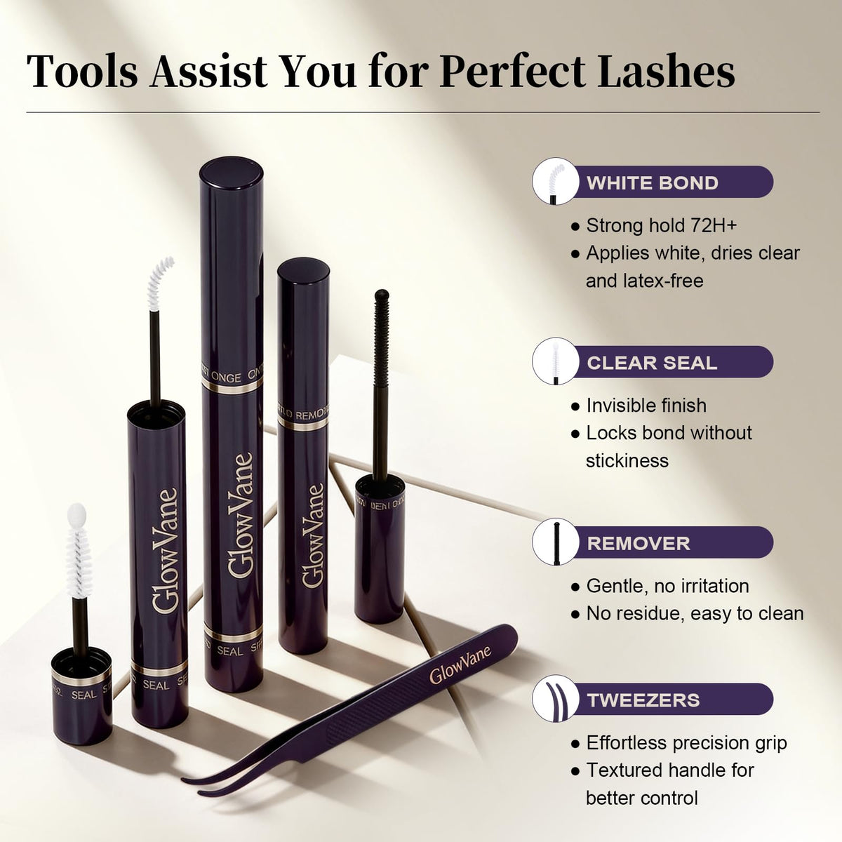 GlowVane lash clusters displayed on open-side tray