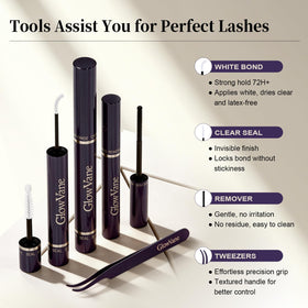 GlowVane lash clusters displayed on open-side tray