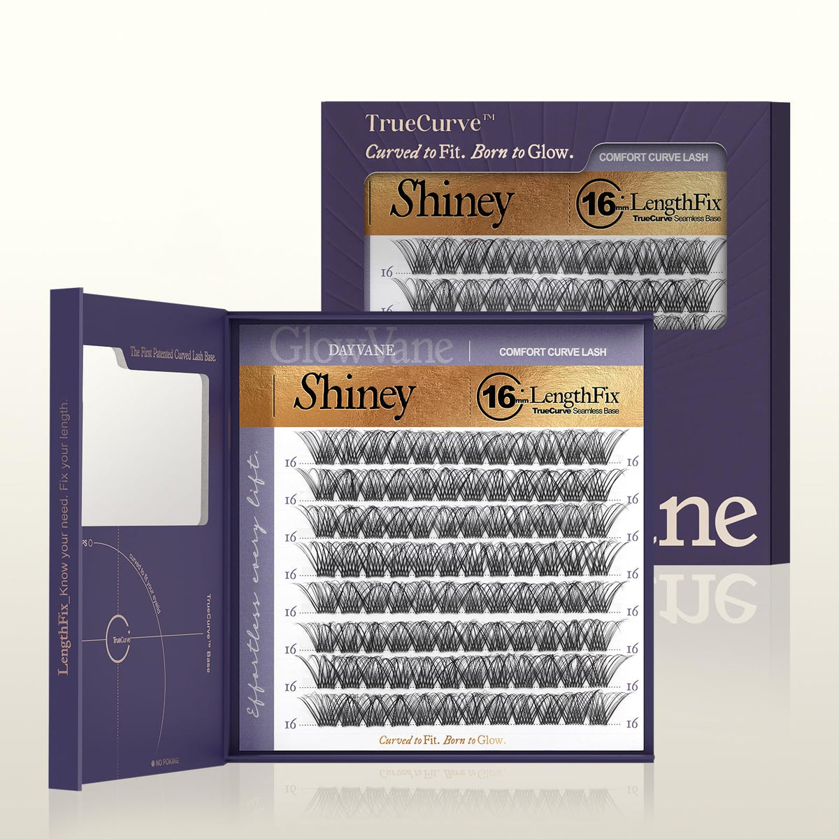 GlowVane TrueCurve Lash Clusters front view in packaging