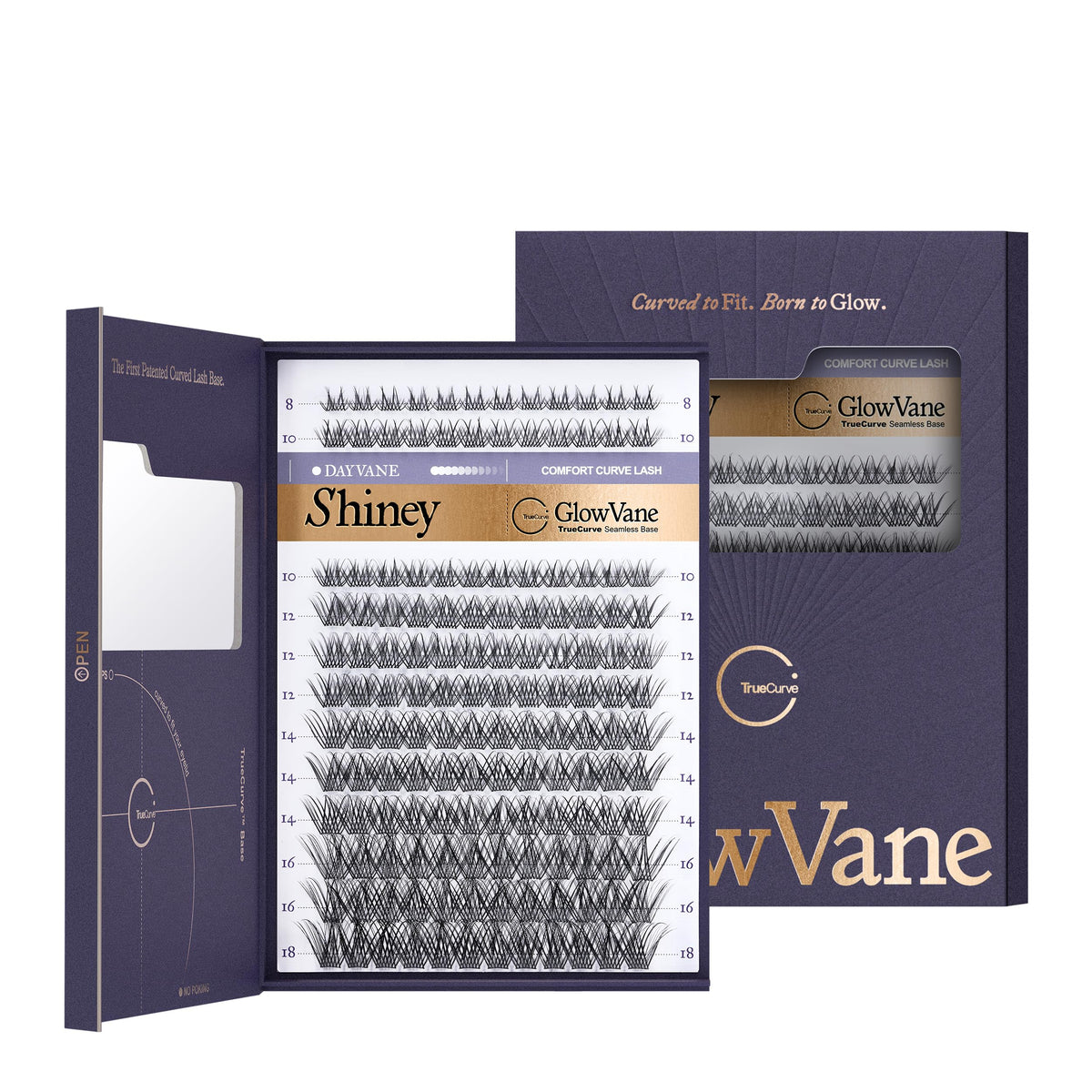 GlowVane TrueCurve Lash Clusters front view in packaging