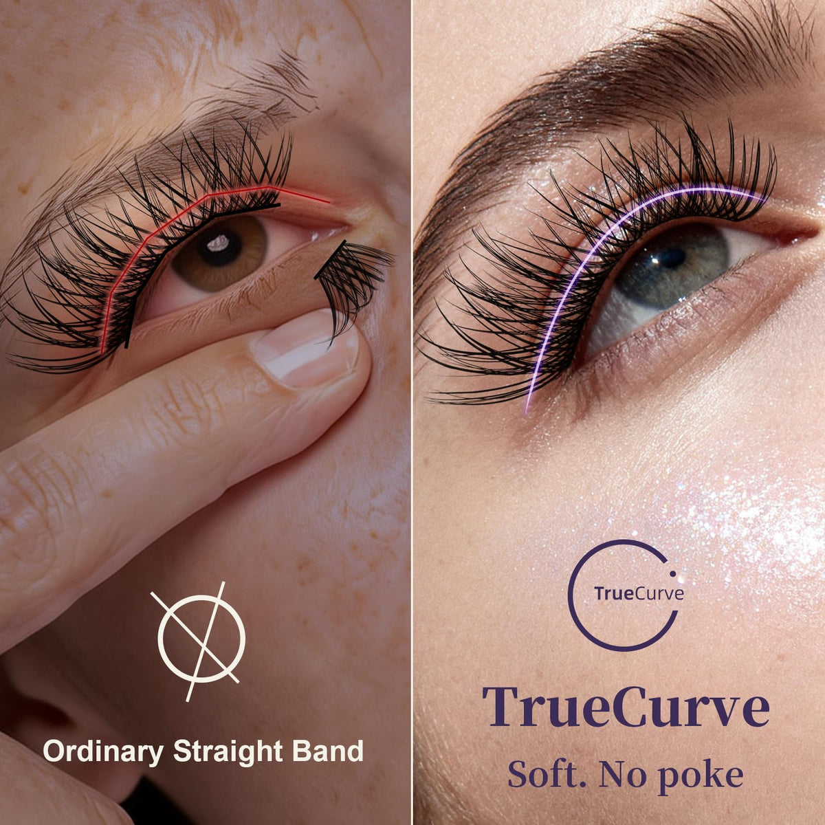 GlowVane TrueCurve Lash Clusters side view showcasing the curved band
