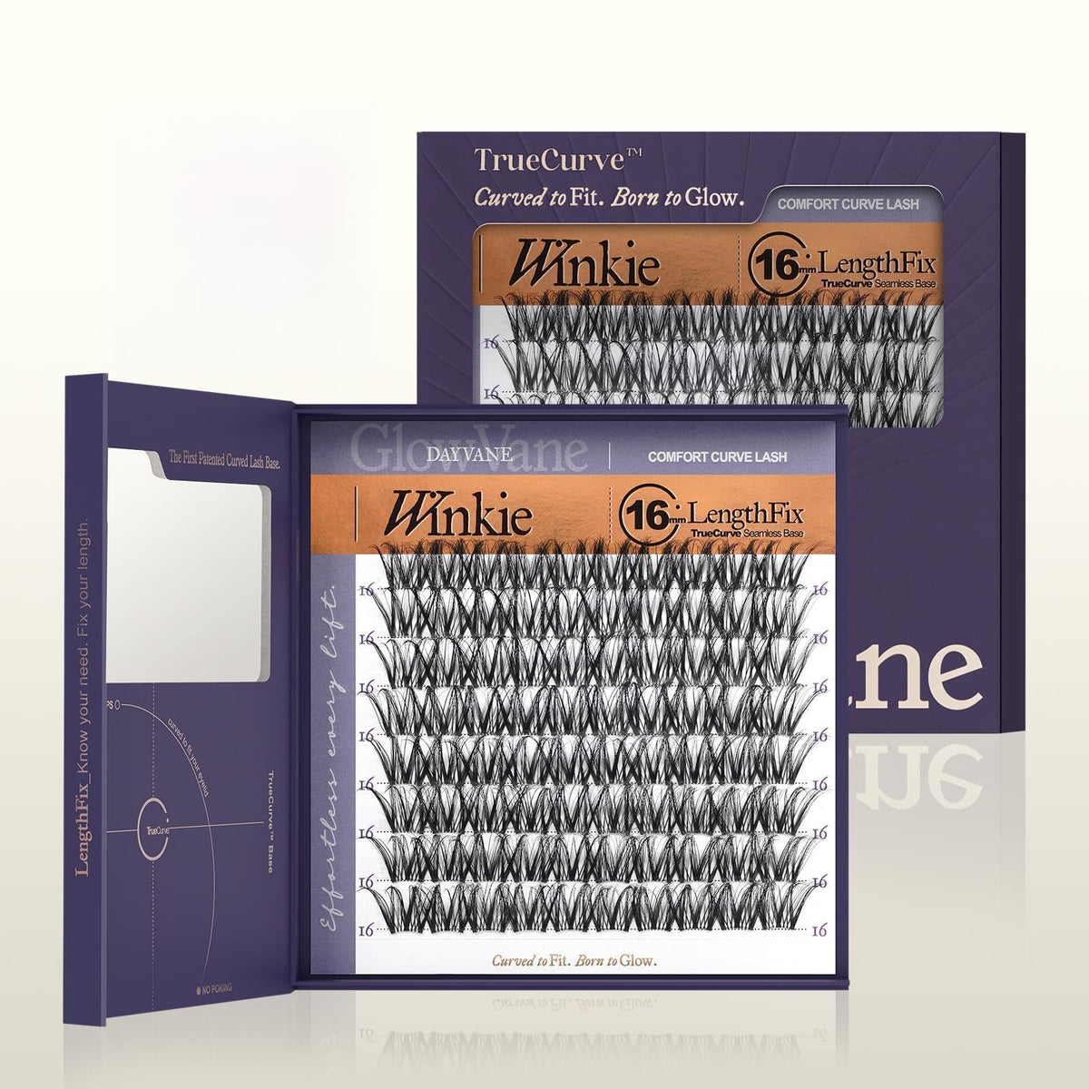 GlowVane TrueCurve Lash Clusters Winkie 16mm front view