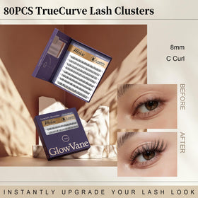 GlowVane TrueCurve Lash Clusters Winkie 8mm application