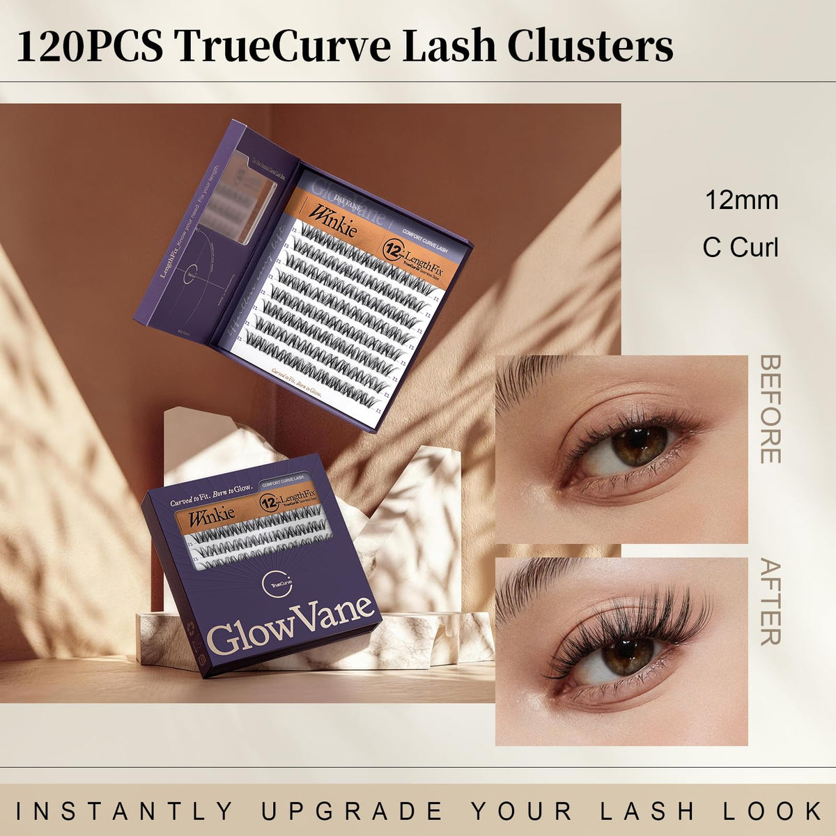 GlowVane TrueCurve Lash Clusters with clear band detail