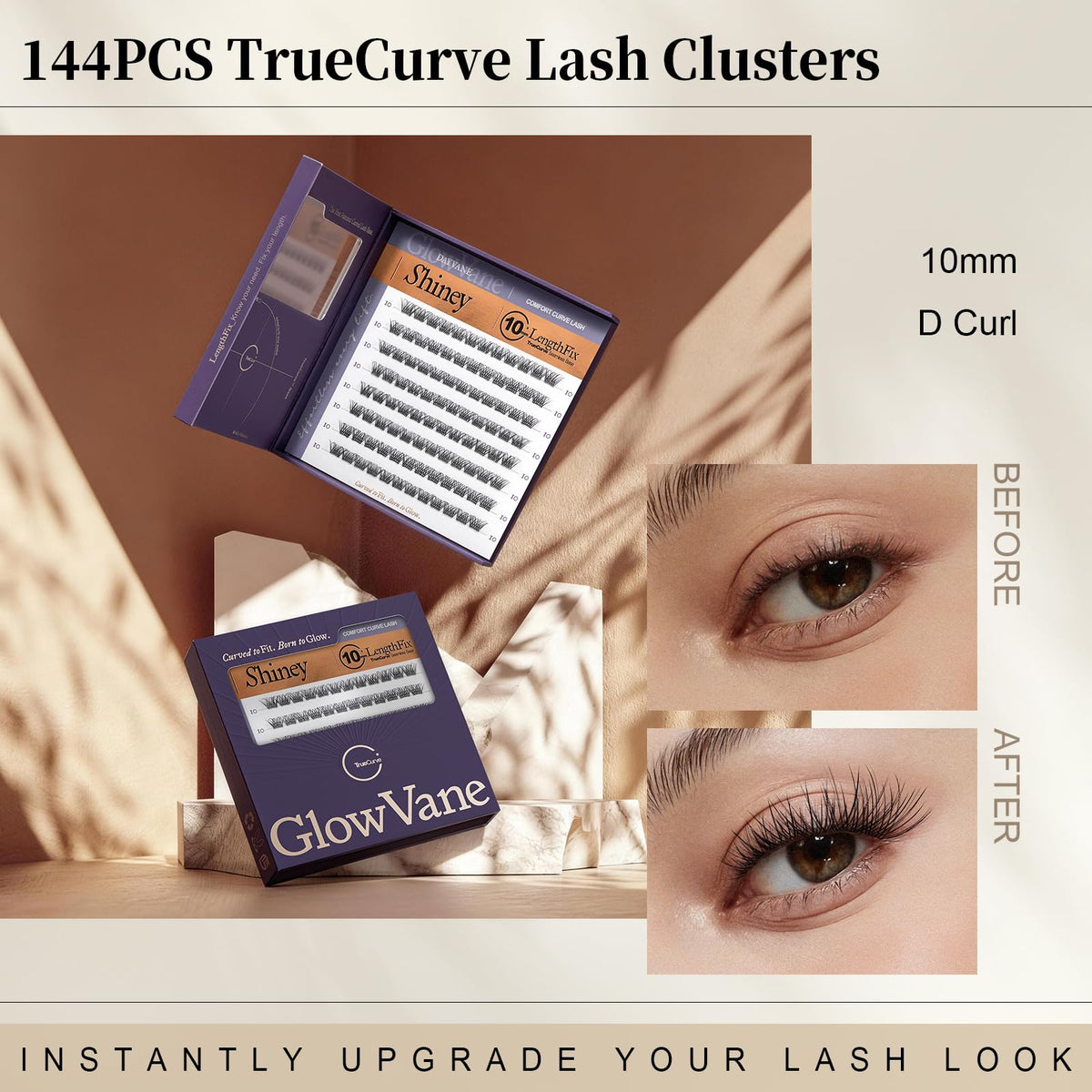 GlowVane TrueCurve lash clusters with soft featherlight fibers