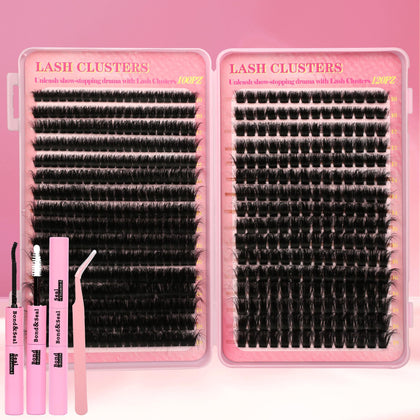 Gmagictobo Cluster Eyelash Extensions Kit 544Pcs with lash bond and tweezers
