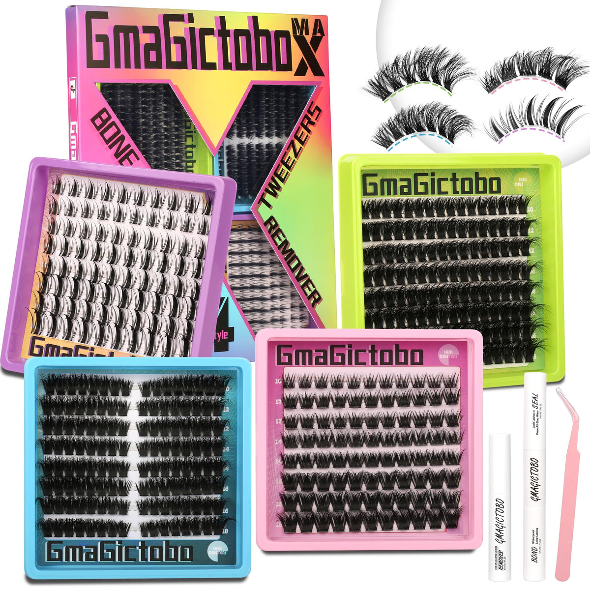 Gmagictobo Lash Clusters Kit 424Pcs with various lash styles