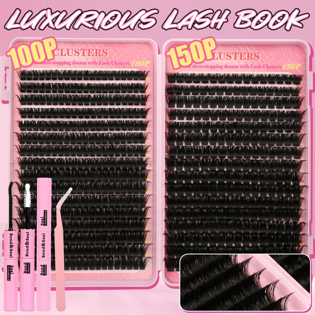 Gmagictobo Lash Clusters Kit displayed with various lash styles