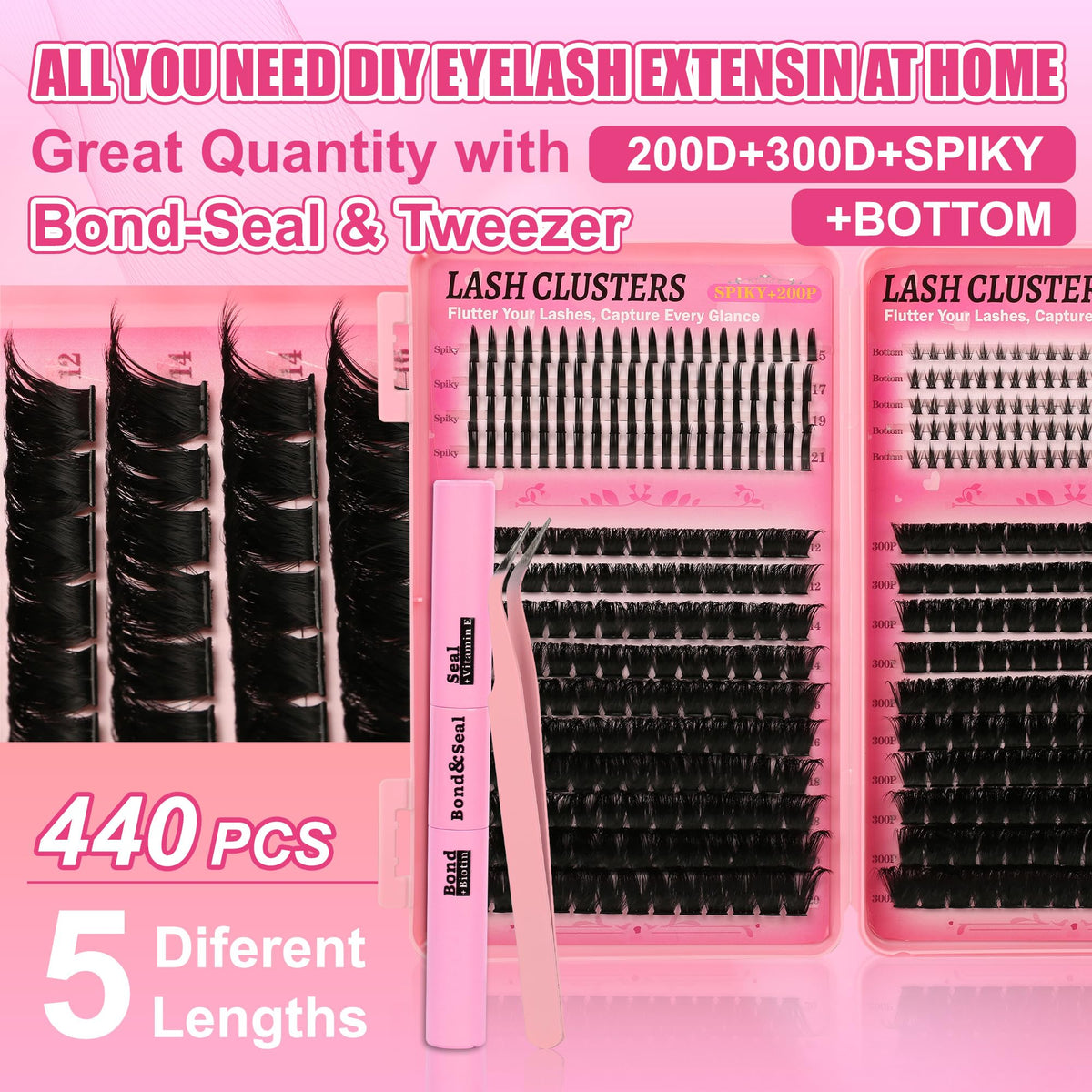 Gmagictobo Lash Clusters Kit showing lash lengths