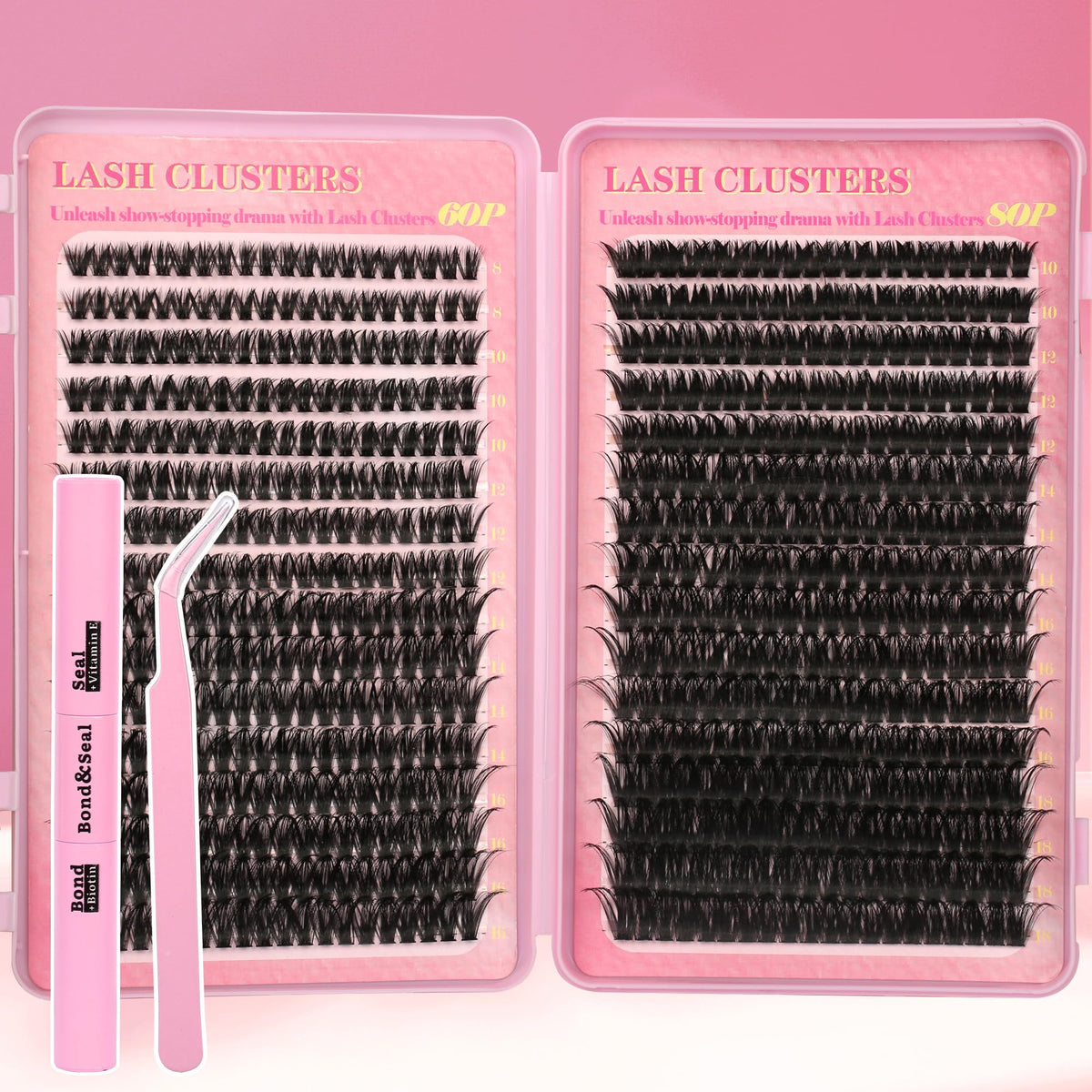 Gmagictobo Lash Extension Kit 640Pcs front view with lash clusters and tools