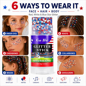 Go Ho Glitter Stick packaging with patriotic design