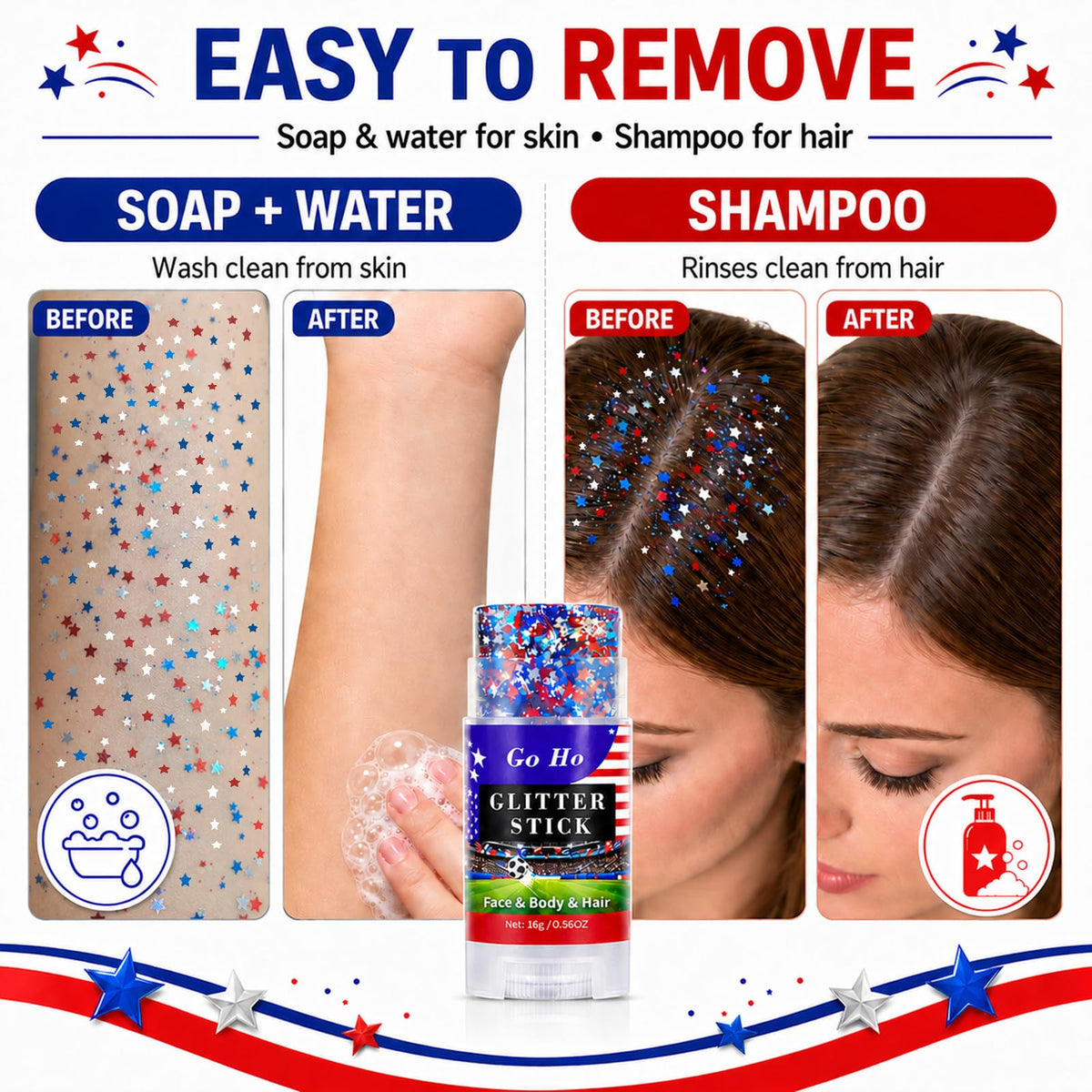 Go Ho Glitter Stick showing easy application on face