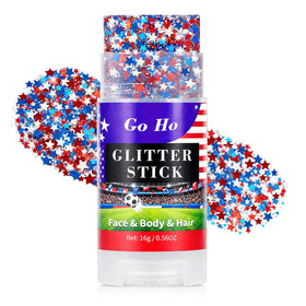 Go Ho Red White and Blue Star Face Glitter Stick front view