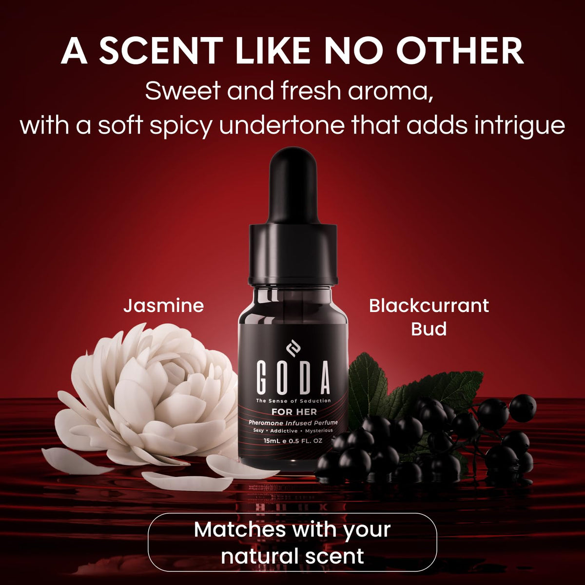 GODA Pheromones Perfume for Women bottle with floral background
