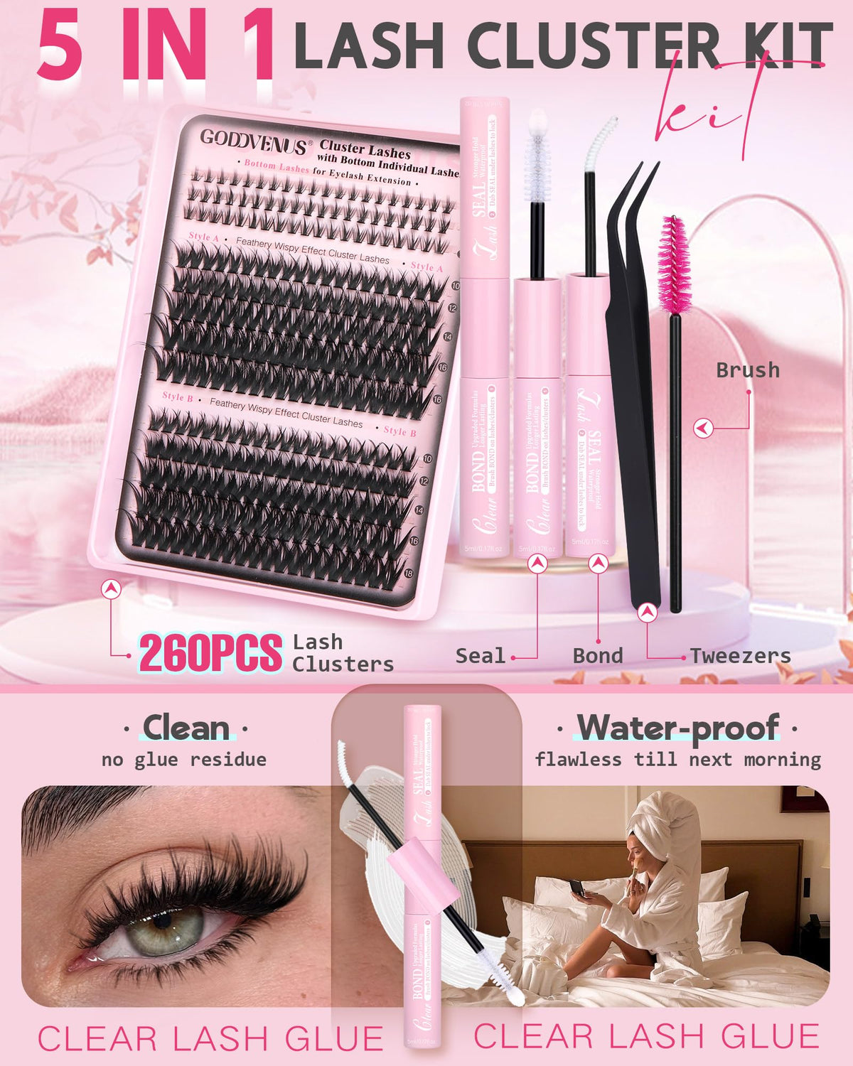 Goddvenus lash cluster glue tube displayed with lash clusters