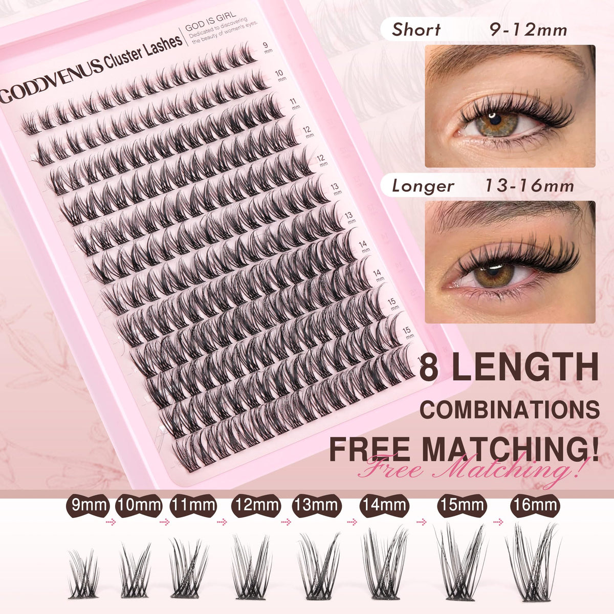 Goddvenus lash clusters applied on model's eyes