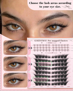 Goddvenus lash clusters applied on model's eyes for demonstration