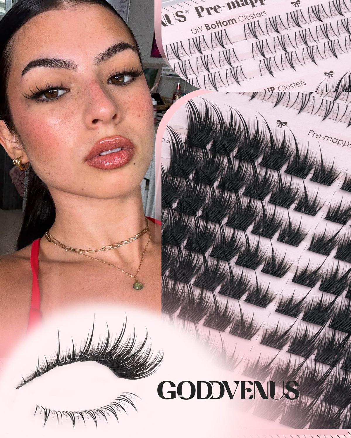 Goddvenus lash clusters displayed in packaging