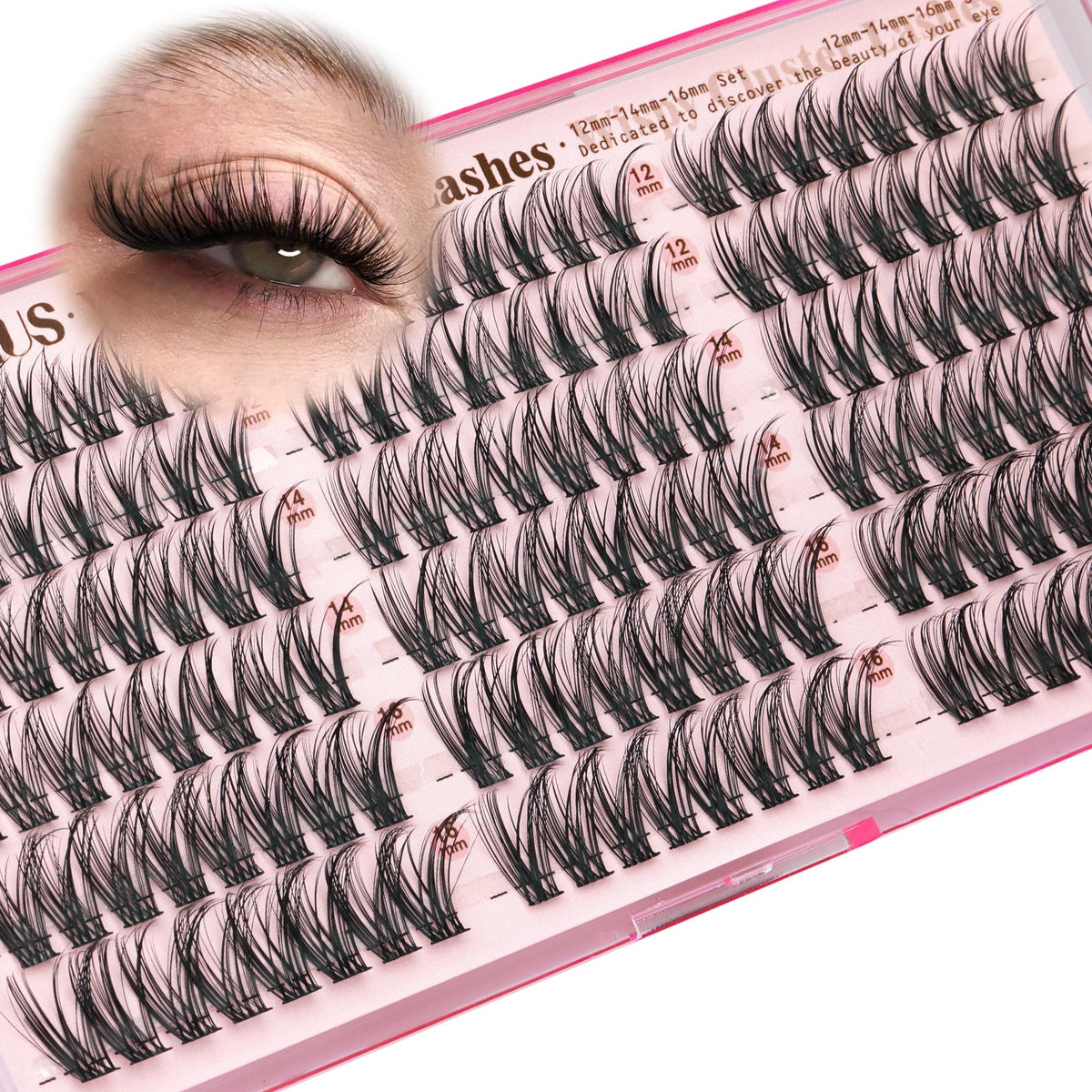 Goddvenus lash clusters displayed on a makeup table