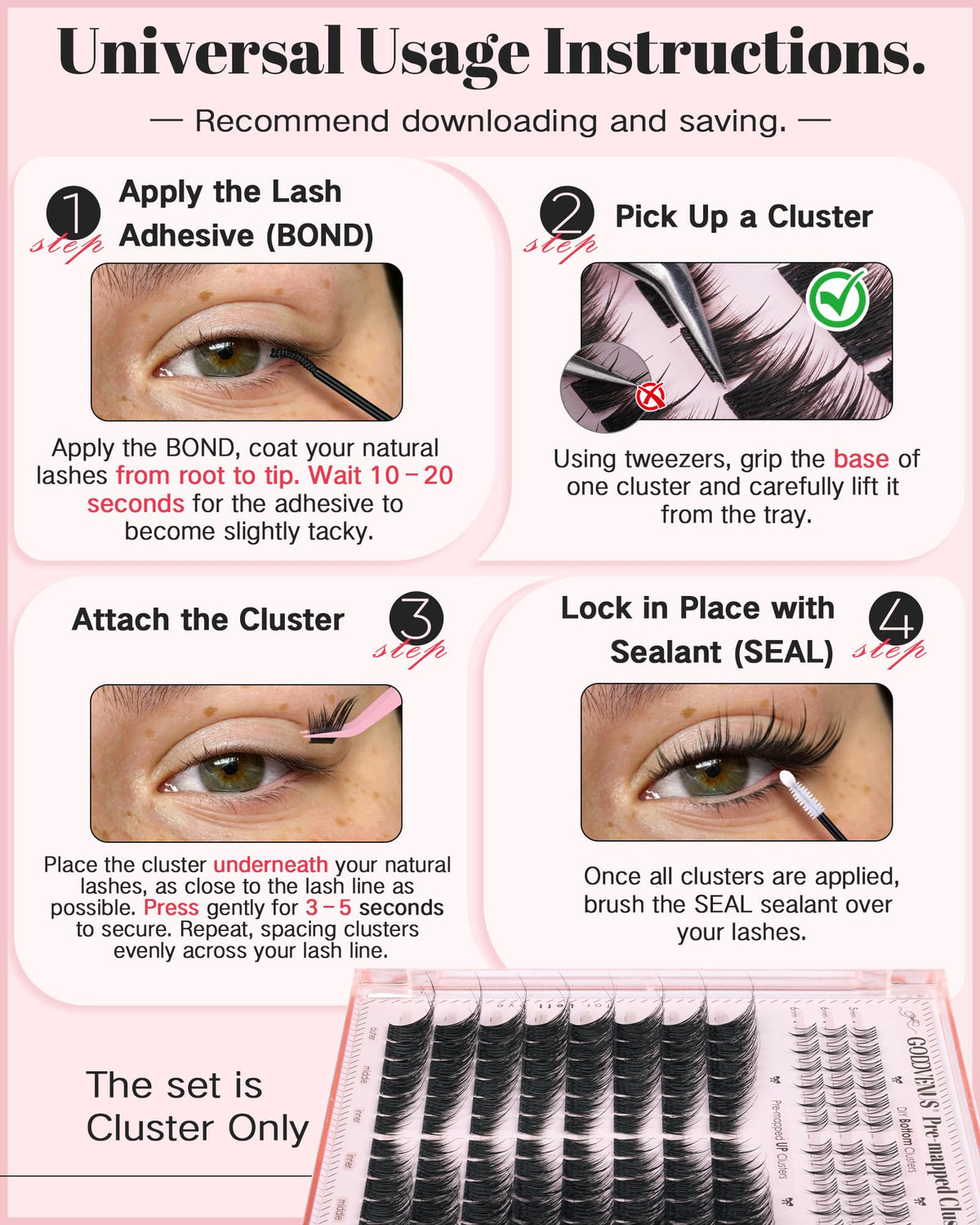 Goddvenus lash clusters in use with natural makeup look